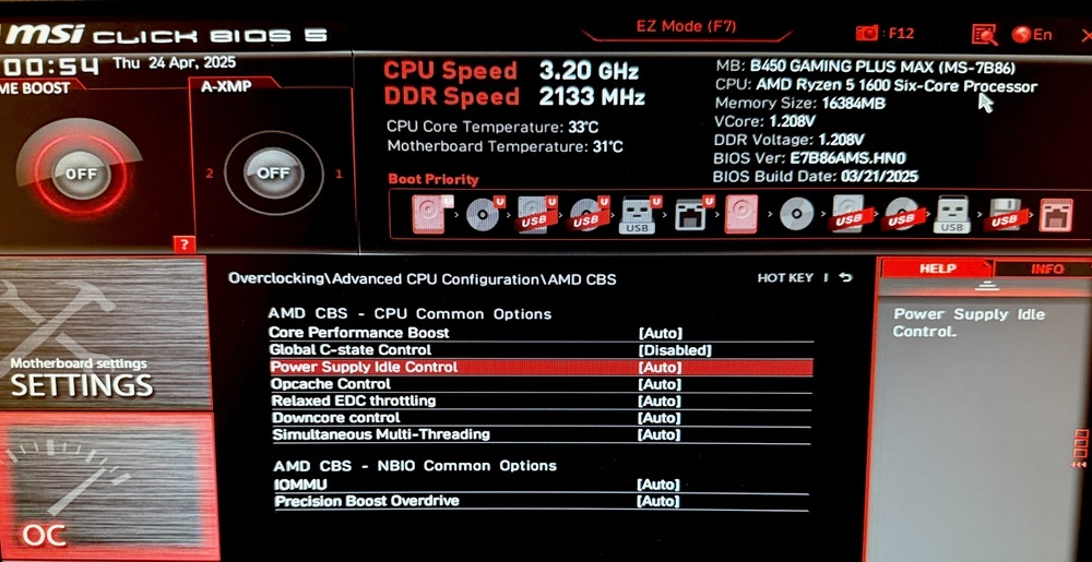Screenshot of the MSI BIOS showing a menu item named 'Global C-state Control' is disabled.