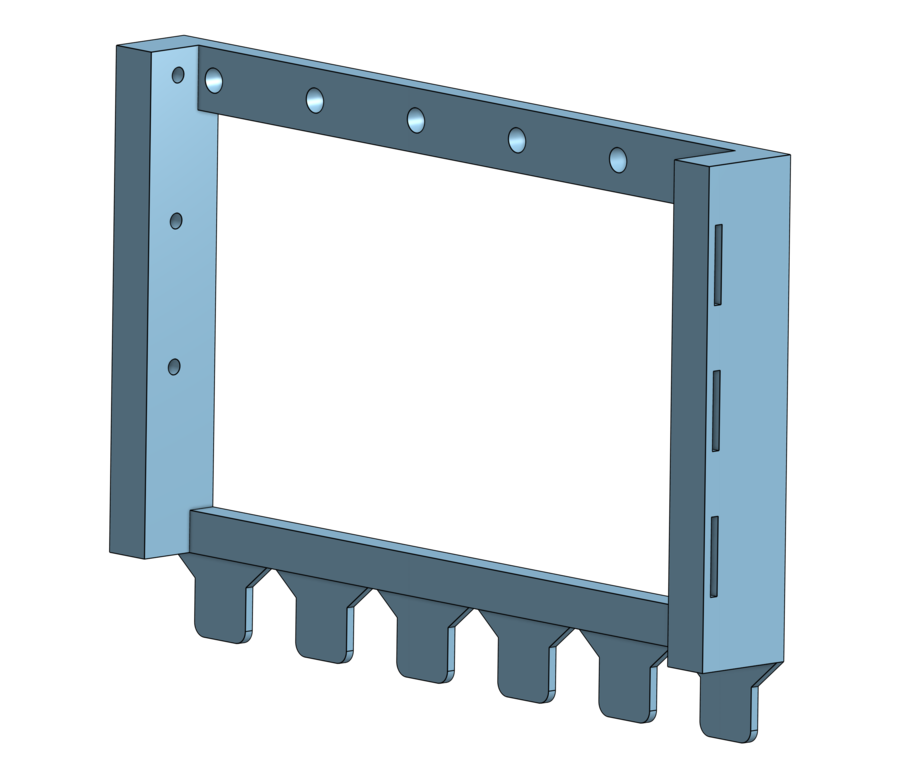 Line drawing of a PCI bracket that allows for sideways installation of a full height card into multiple half-height slots