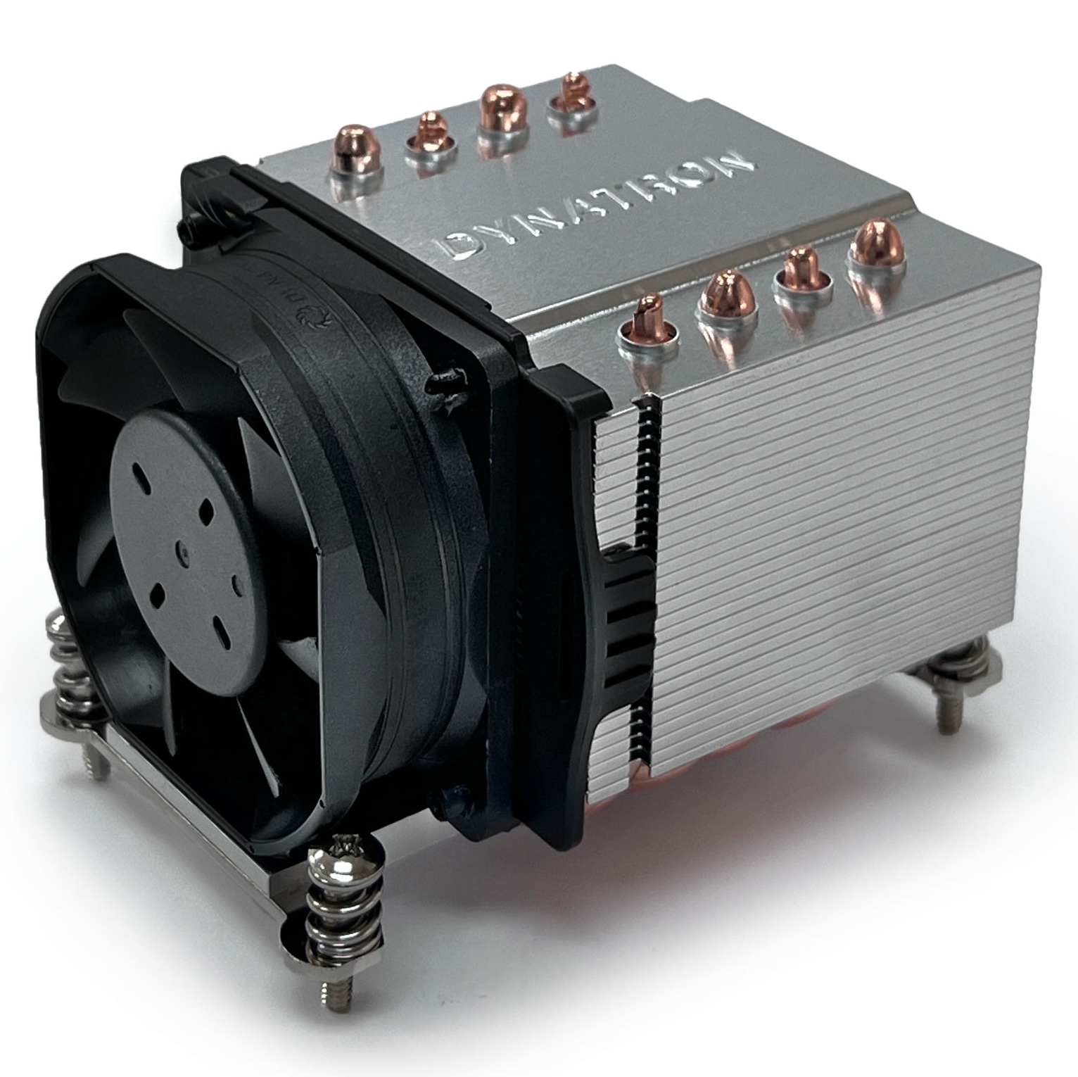 Picture of a CPU cooler whose fan is mounted on the side of the heatsink instead of the top